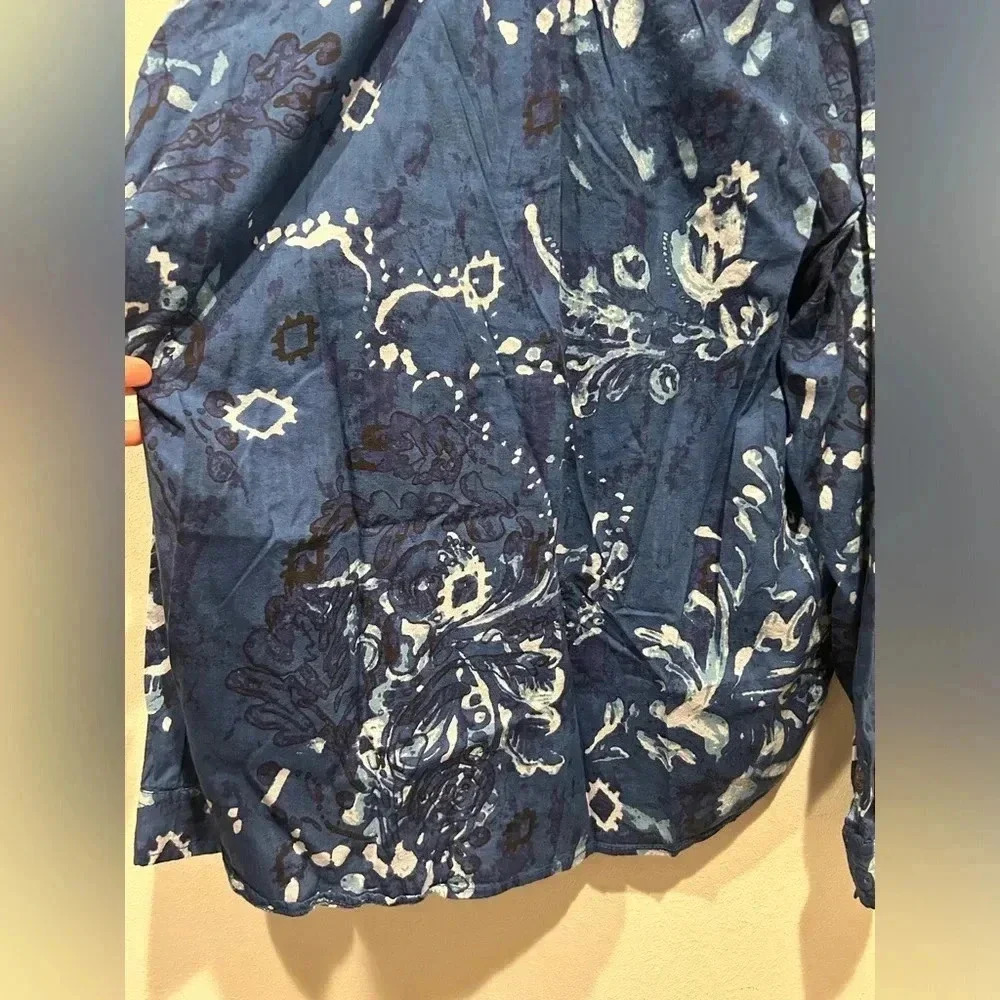 Anthropologie PILCRO Tavi Long Sleeve Blouse Indigo Dyed Blue / Size Small / - Picture 8 of 12